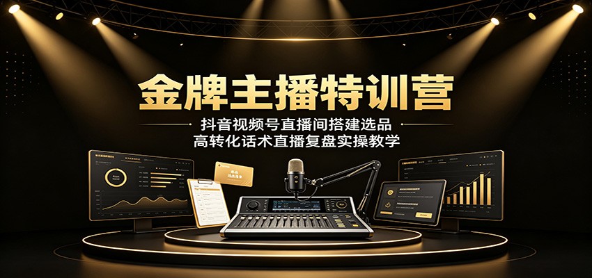 金牌主播特训营:抖音视频号直播间搭建选品,高转化话术直播复盘实操教学-巅峰研习社