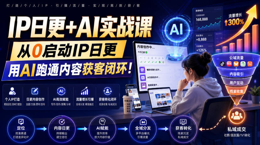 IP日更+AI实战课，从0启动IP日更，IP置顶视频制作+100条选题库搭建+10条日更规划，用AI跑通内容获客闭环!-巅峰研习社