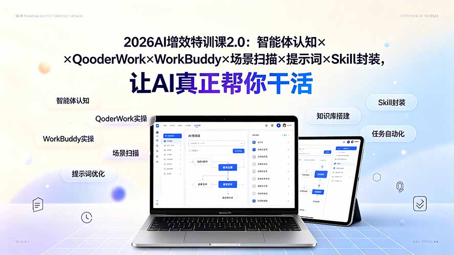 2026AI增效特训课2.0：智能体认知×QoderWork×WorkBuddy×场景扫描×提示词×Skill封装，让AI真正帮你干活-巅峰研习社