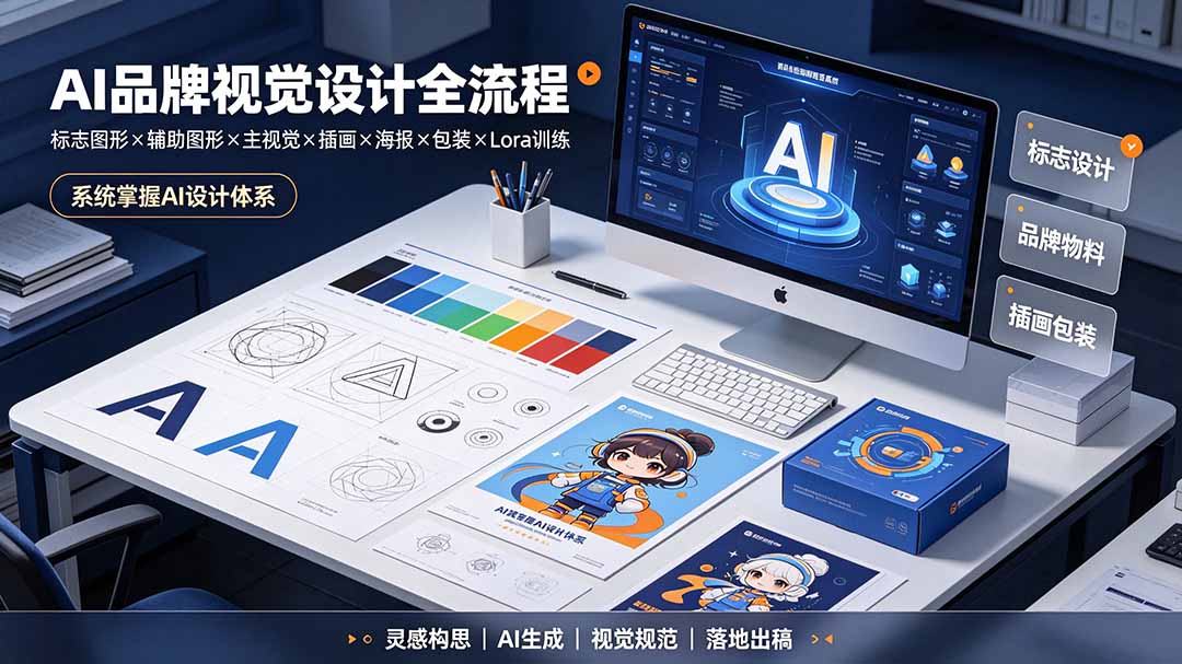 AI品牌视觉设计全流程：标志图形×辅助图形×主视觉×插画×海报×包装×Lora训练，系统掌握AI设计体系-巅峰研习社