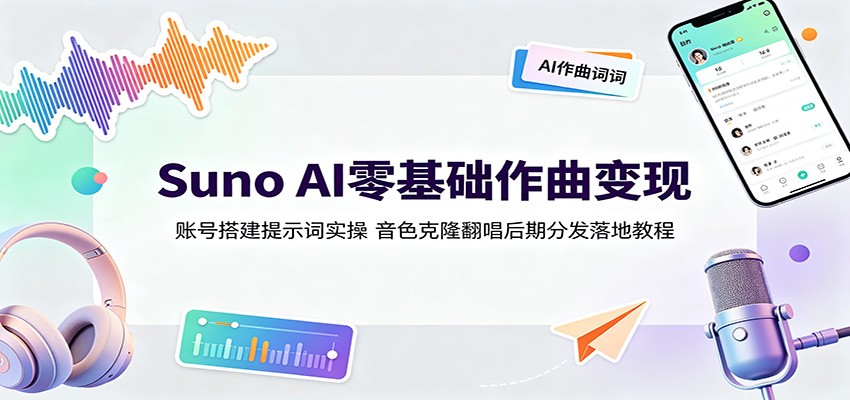 Suno AI零基础作曲变现：账号搭建提示词实操，音色克隆翻唱后期分发落地教程-巅峰研习社