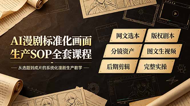 AI漫剧标准化画面生产SOP全套课程-更新，网文选本版权剧本分镜资产全覆盖，图文生视频后期剪辑完整实操教学-巅峰研习社
