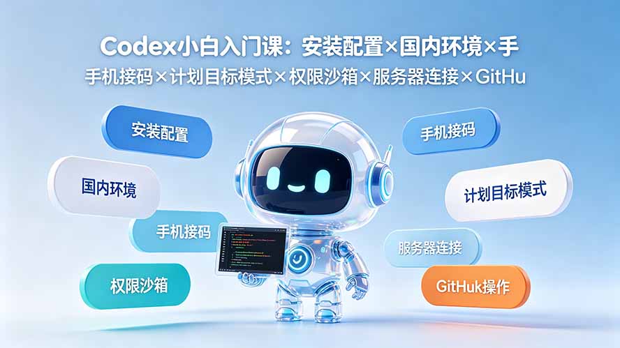 Codex小白入门课：安装配置×国内环境×手机接码×计划目标模式×权限沙箱×服务器连接×GitHub操作-巅峰研习社