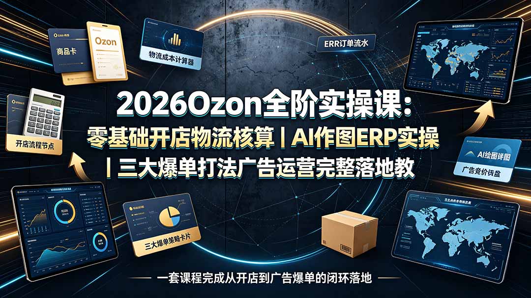 2026Ozon全阶实操课:零基础开店物流核算|AI作图ERP实操|三大爆单打法广告运营完整落地教程-巅峰研习社
