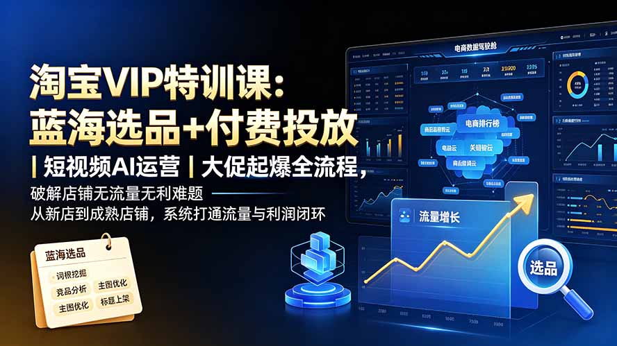 淘宝VIP特训课:蓝海选品+付费投放|短视频AI运营|大促起爆全流程,破解店铺无流量无利润难题-巅峰研习社