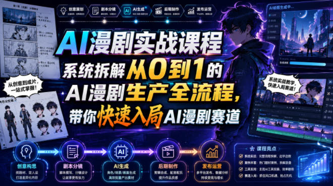 AI漫剧实战课程,系统拆解从0到1的AI漫剧生产全流程,带你快速入局AI漫剧赛道-巅峰研习社