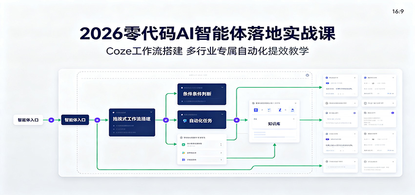 2026零代码AI智能体落地实战课：Coze工作流搭建，多行业专属自动化提效教学-巅峰研习社