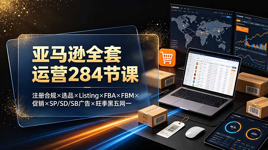 亚马逊全套运营284节课：注册合规×选品×Listing×FBA×FBM×促销×SP/SD/SB广告×旺季黑五网一-巅峰研习社