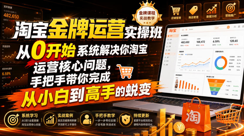 淘宝金牌运营实操班，从0开始系统解决你淘宝运营核心问题，手把手带你完成从小白到高手的蜕变(2026年7月)-巅峰研习社