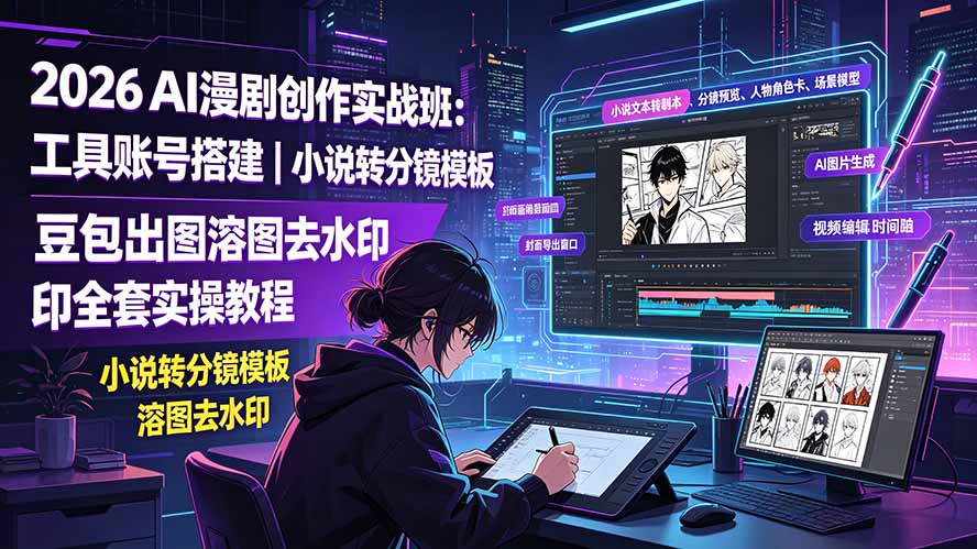 2026AI漫剧创作实战班：工具账号搭建｜小说转分镜模板｜豆包出图溶图去水印全套实操教程-巅峰研习社