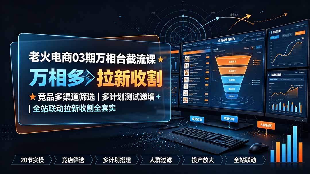 老火电商03期万相台截流课：竞品多渠道筛选｜多计划测试递增｜全站联动拉新收割全套实操教学-巅峰研习社