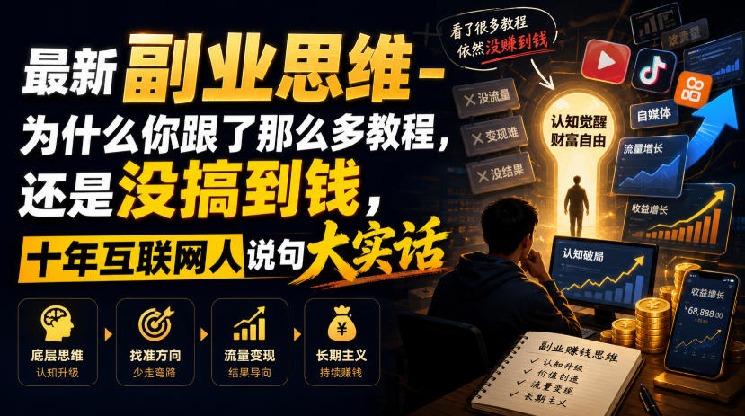 最新副业思维-为什么你跟了那么多教程，还是没搞到钱，十年互联网人说句大实话【揭秘】-巅峰研习社