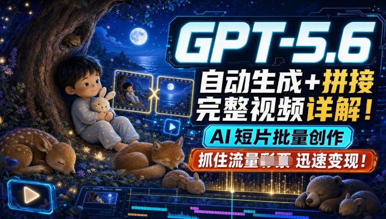 GPT-5.6自动生成＋拼接完整视频详解，AI短片批量创作，抓住流量迅速变现！-巅峰研习社