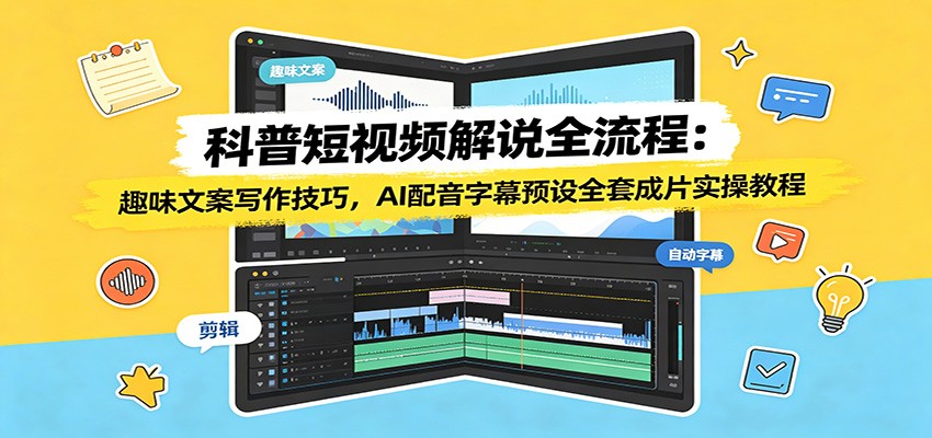 科普短视频解说全流程：趣味文案写作技巧，AI配音字幕预设全套成片实操教程-巅峰研习社