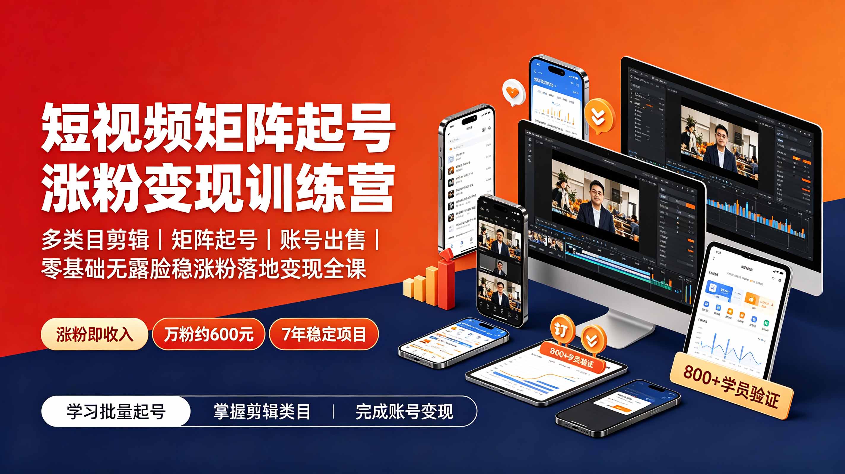 短视频矩阵起号涨粉变现训练营|多类目剪辑·矩阵起号·账号出售,0基础无露脸稳涨粉落地变现全课-更新-巅峰研习社