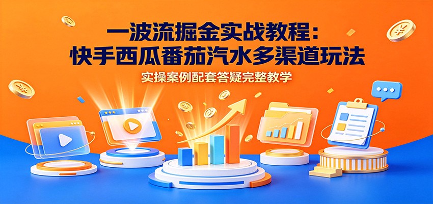 一波流掘金实战教程：快手西瓜番茄汽水多渠道玩法，实操案例配套答疑完整教学-巅峰研习社