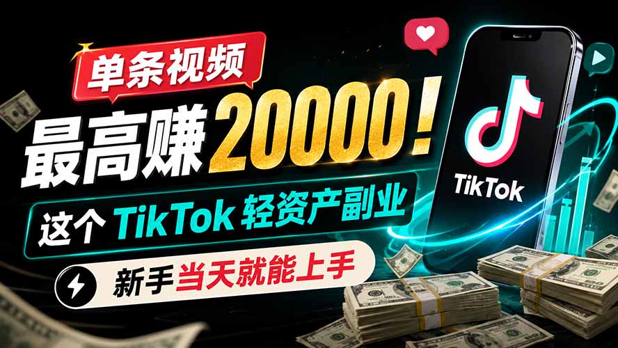 单条视频最高赚 20000！这个 TikTok 轻资产副业，新手当天就能上手-巅峰研习社