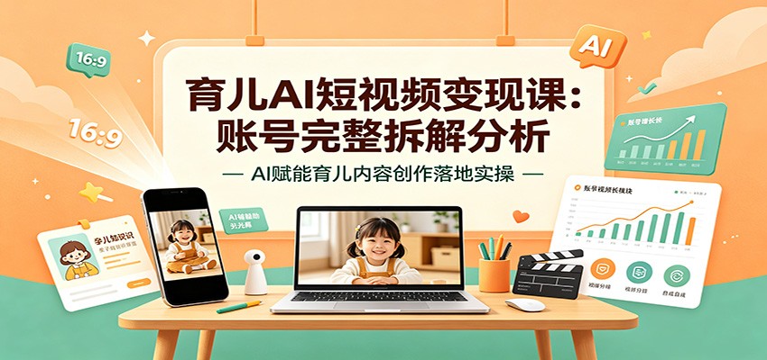 育儿AI短视频变现课：账号完整拆解分析，AI赋能育儿内容创作落地实操-巅峰研习社