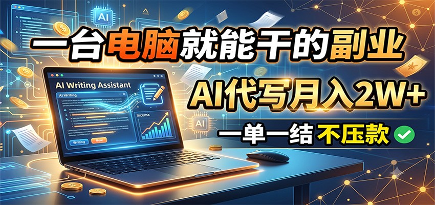 一台电脑就能干的副业，AI代写月入2W+，一单一结不压款-巅峰研习社