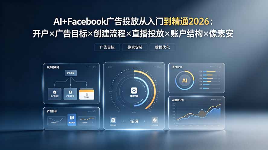 AI+Facebook广告投放从入门到精通2026:开户×广告目标×创建流程×直播投放×账户结构×像素安装×AI赋能-巅峰研习社