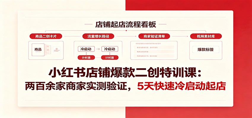 小红书店铺爆款二创特训课:两百余家商家实测验证,5天快速冷启动起店-巅峰研习社
