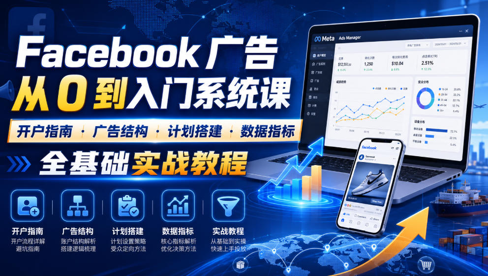 Facebook广告新手从0到入门系统课｜开户指南・广告结构・计划搭建・数据指标全基础实战教程-巅峰研习社