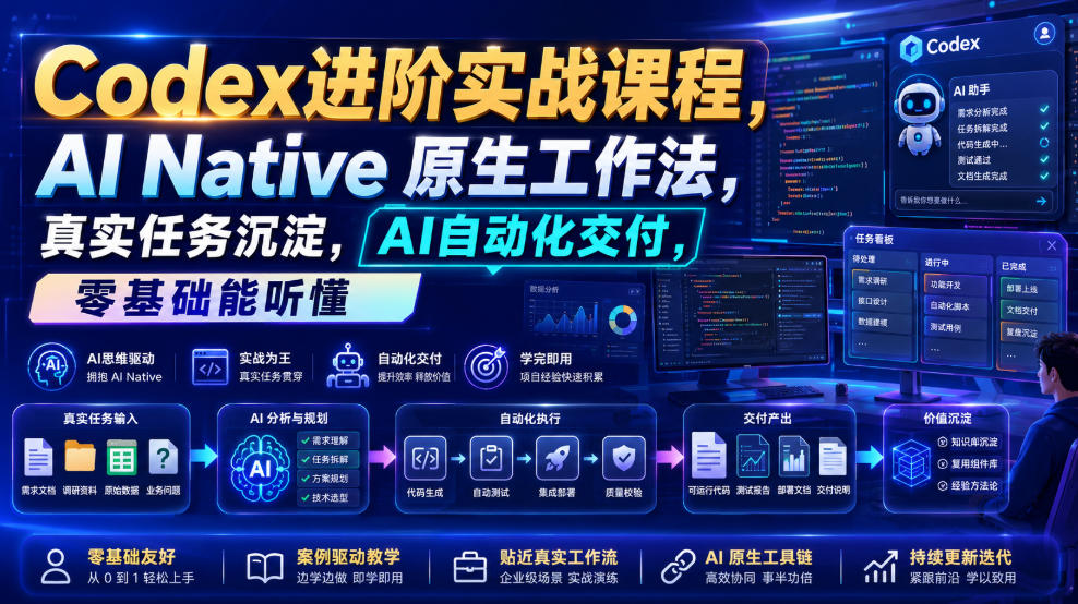 Codex进阶实战课｜AI Native原生工作法，22节真实任务落地，从配置到AI自动化交付全链路教程-巅峰研习社