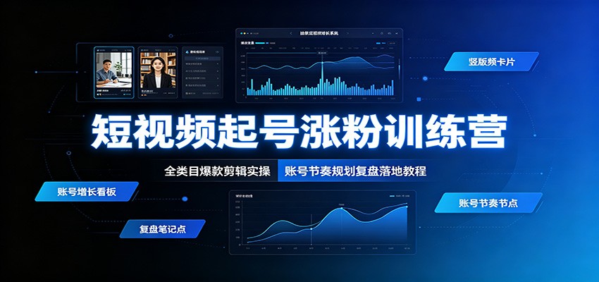 短视频起号涨粉训练营：全类目爆款剪辑实操，账号节奏规划复盘落地教程-巅峰研习社