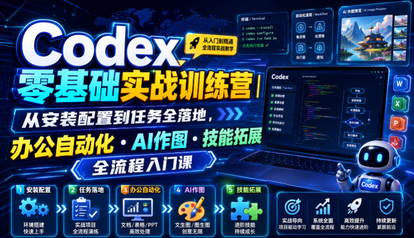 Codex零基础实战训练营|从安装配置到任务全落地,办公自动化・AI作图・技能拓展全流程入门课-巅峰研习社