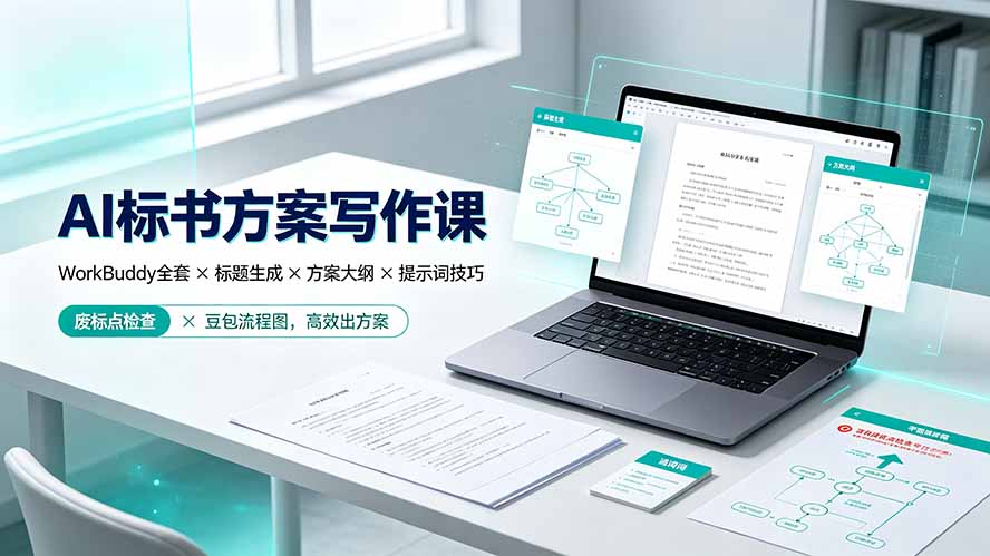 AI标书方案写作课：WorkBuddy全套×标题生成×方案大纲×提示词技巧×废标点检查×豆包流程图，高效出方案-巅峰研习社