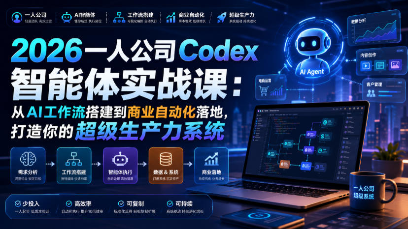2026一人公司Codex智能体实战课:从AI工作流搭建到商业自动化落地,打造你的超级生产力系统-巅峰研习社