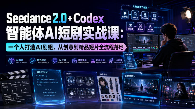 Seedance2.0+Codex智能体AI短剧实战课：一个人打造AI剧组，从创意到精品短片全流程-巅峰研习社