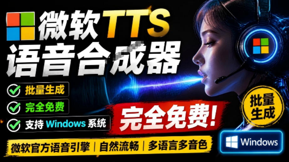 微软TTS免费语音配音生成器,完全免费,支持多语音、多音色选择,Windows系统专用TTS语音合成器-巅峰研习社