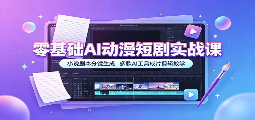 零基础AI动漫短剧实战课：小说剧本分镜生成，多款AI工具成片剪辑教学-巅峰研习社
