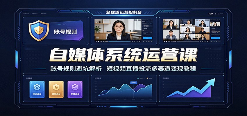 自媒体系统运营课：账号规则避坑解析，短视频直播投流多赛道变现教程-巅峰研习社