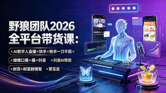 野狼团队2026全平台带货课-7月：AI数字人直播×快手一刀不剪×蝴蝶口播×抖音AI带货×树苗剧情智剪×聚宝盆-巅峰研习社