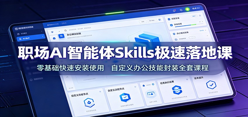 职场AI智能体Skills极速落地课：零基础快速安装使用，自定义办公技能封装全套课程-巅峰研习社