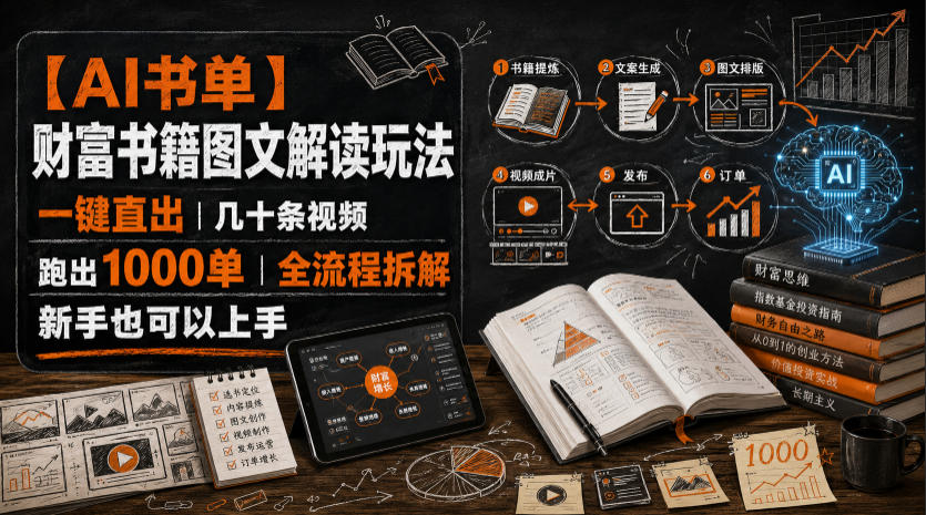 【AI书单】财富书籍图文解读玩法,一键直出,几十条视频,跑出1000单,全流程拆解,新手也可以上手-巅峰研习社