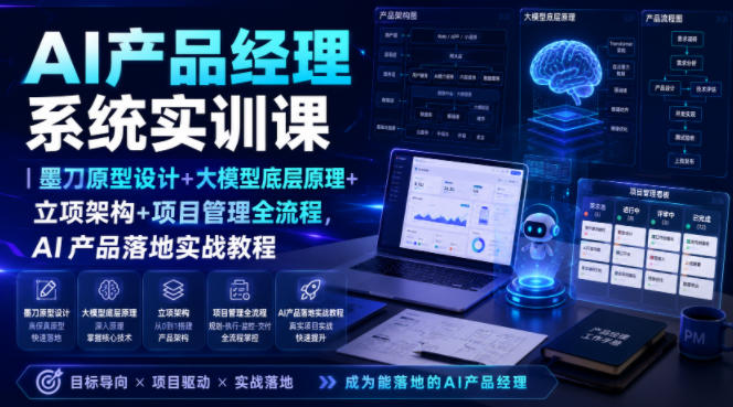 AI产品经理系统实训课｜墨刀原型设计+大模型底层原理+立项架构+项目管理全流程，AI产品落地实战教程-巅峰研习社