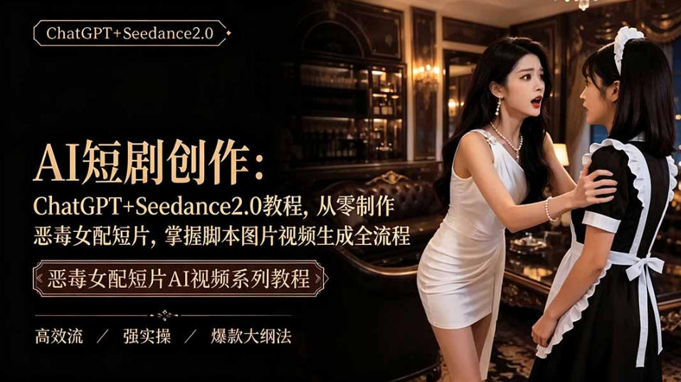 AI短剧从零创作实战课｜ChatGPT脚本撰写+Seedance2.0视频生成，恶毒女配短剧全流程教程-巅峰研习社