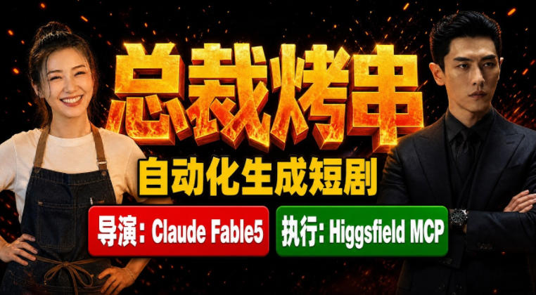 Claude Fable5担任导演+Higgsfield MCP落地执行|《总裁烤串》真人质感短剧全自动AI生成全流程教学-巅峰研习社