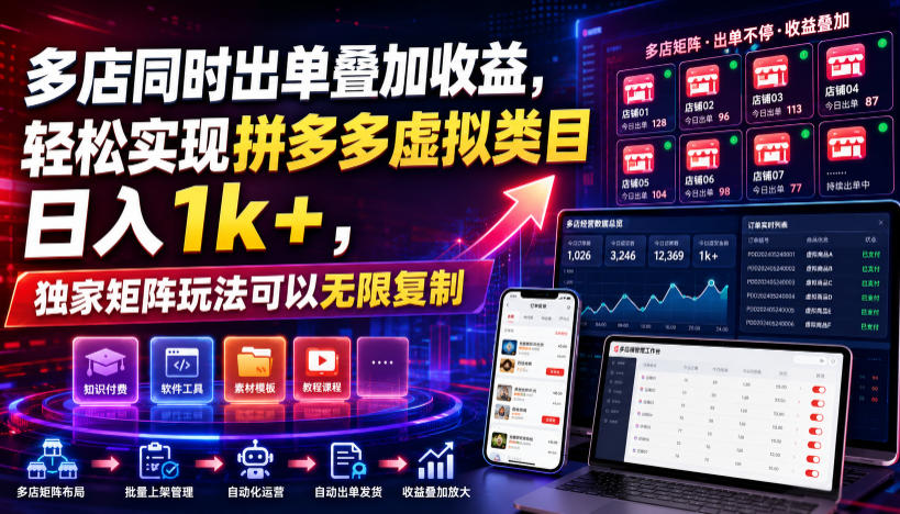 多店同时出单叠加收益,轻松实现拼多多虚拟类目日入1k+,独家矩阵玩法可以无限复制【揭秘】-巅峰研习社