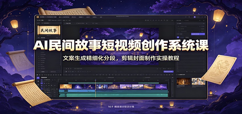 AI民间故事短视频创作系统课：文案生成精细化分段，剪辑封面制作实操教程-巅峰研习社