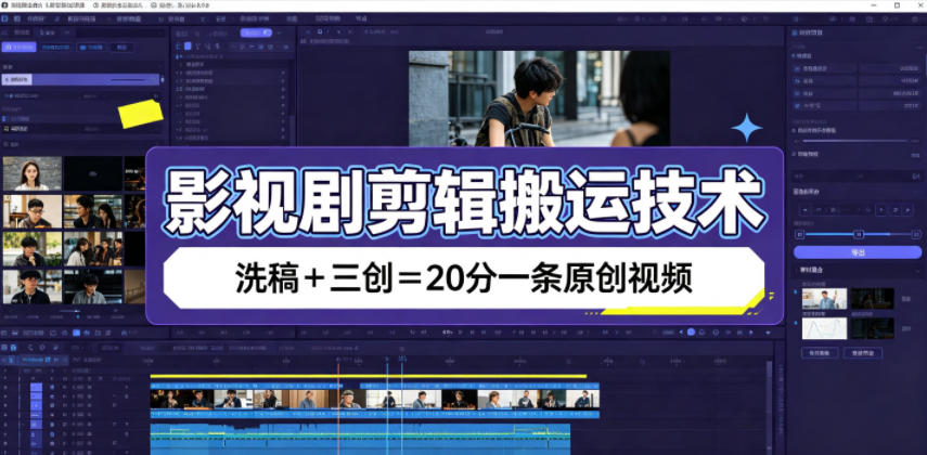 影视剧剪辑搬运技术，洗稿+三创=20分一条原创视频-巅峰研习社
