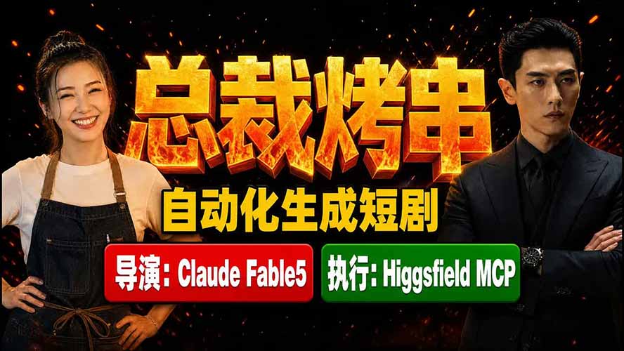 《总裁烤串》真人短剧全自动诞生!Claude Fable5 当导演,Higgsfield MCP 执行!-巅峰研习社