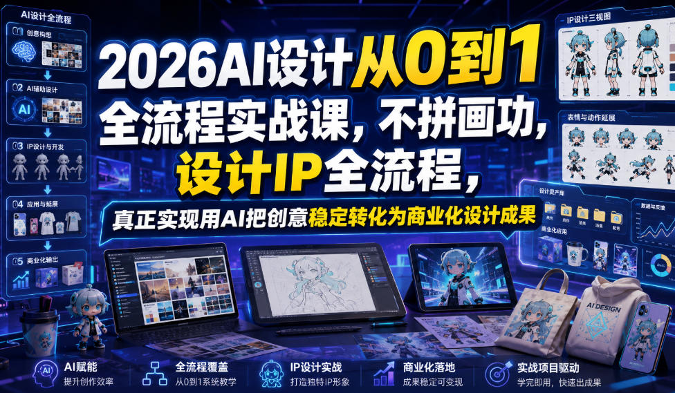 2026AI设计从0到1全流程实战课,不拼画功,设计IP全流程,真正实现用AI把创意稳定转化为商业化设计成果-巅峰研习社
