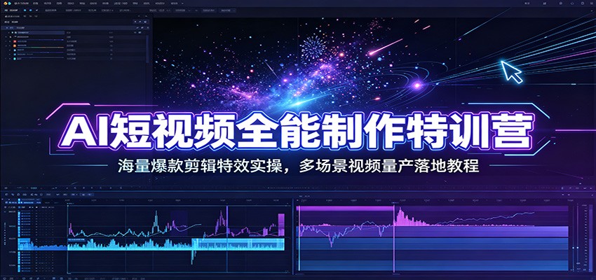 AI短视频全能制作特训营：海量爆款剪辑特效实操，多场景视频量产落地教程-巅峰研习社