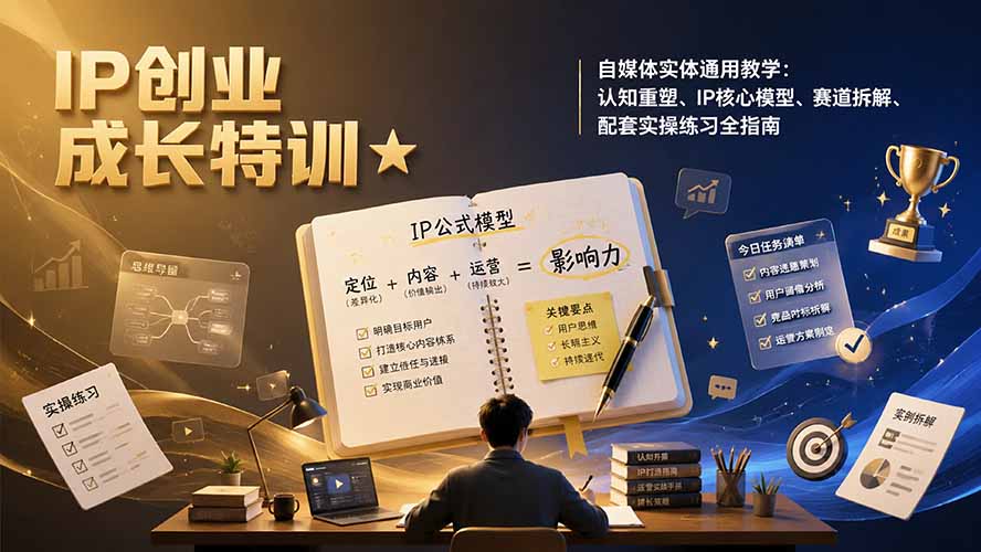 IP创业成长特训★自媒体实体通用教学:认知重塑、IP核心模型、赛道拆解、配套实操练习全指南-巅峰研习社