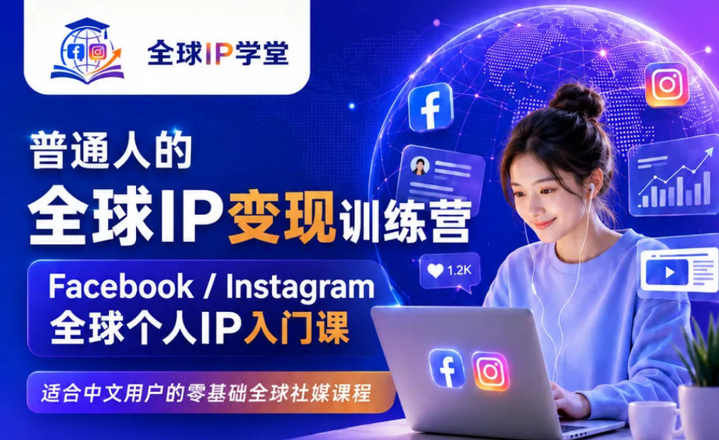 普通人的全球IP变现训练营，Facebook/Instagram全球个人IP入门课，零基础全球社媒课程-巅峰研习社