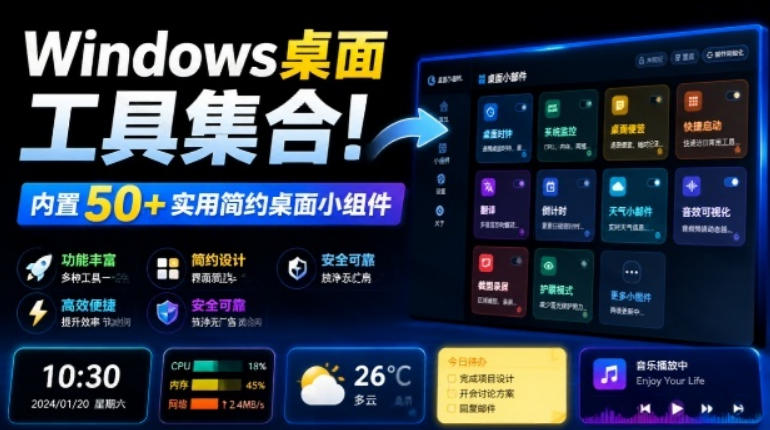 Windows桌面工具集合!内置50+实用简约桌面小组件,含截图、录屏、翻译、天气等,多秘工具箱-巅峰研习社
